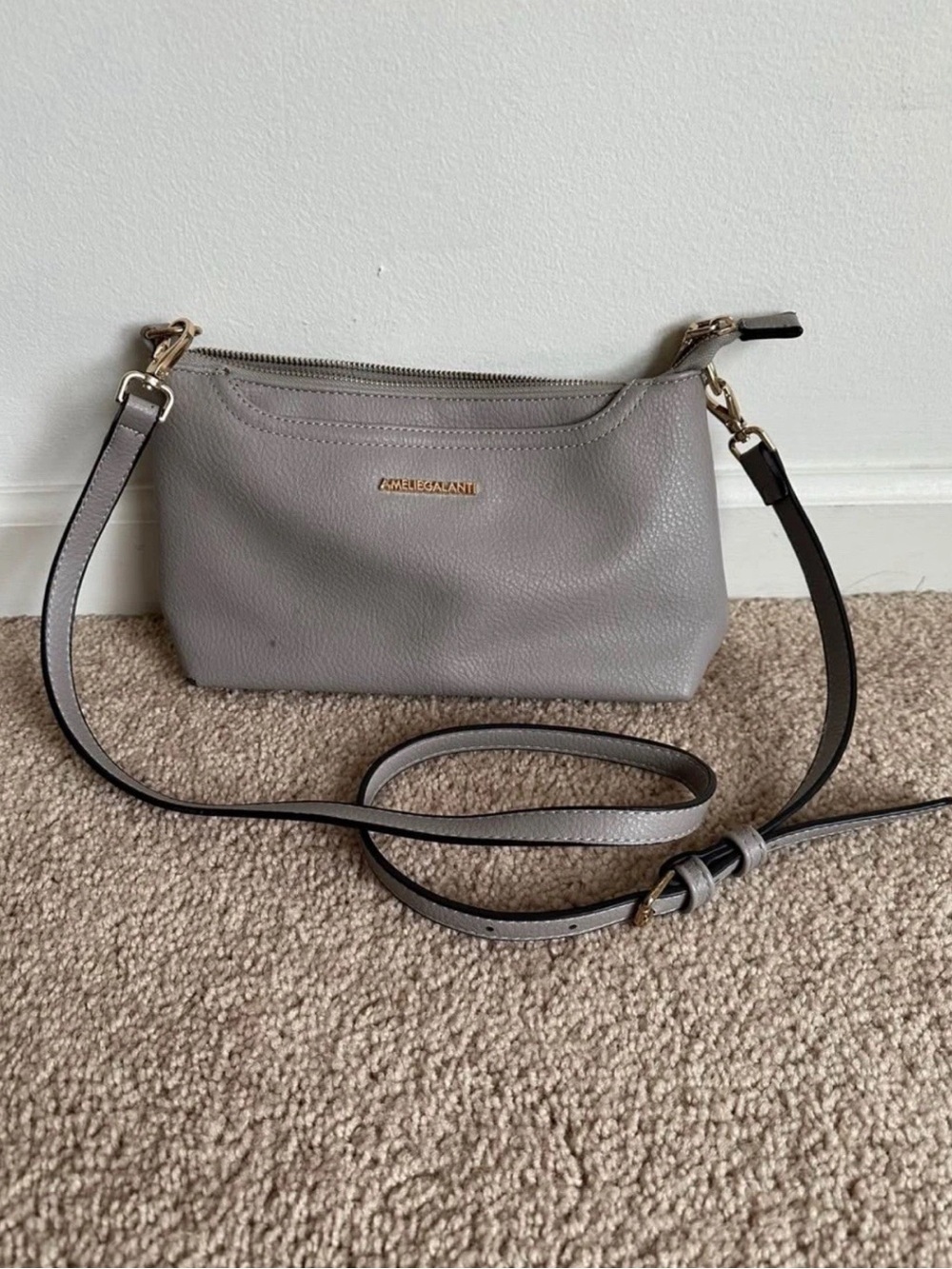 Amelie Galanti Pebbled Gray Adjustable Crossbody Bag Purse
